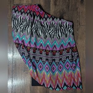 Bisou Bisou Womens One Shoulder Mini Drape Dress Colorful Over Black Sheath Sz 8